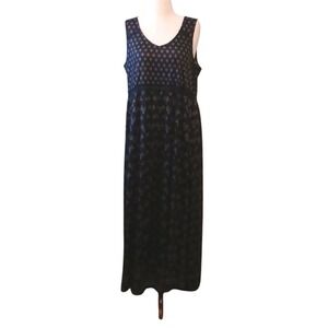Suzanne Betro Floral Maxi Dress Navy Blue Sleeveless Bohemian Long‎ Dress *XL